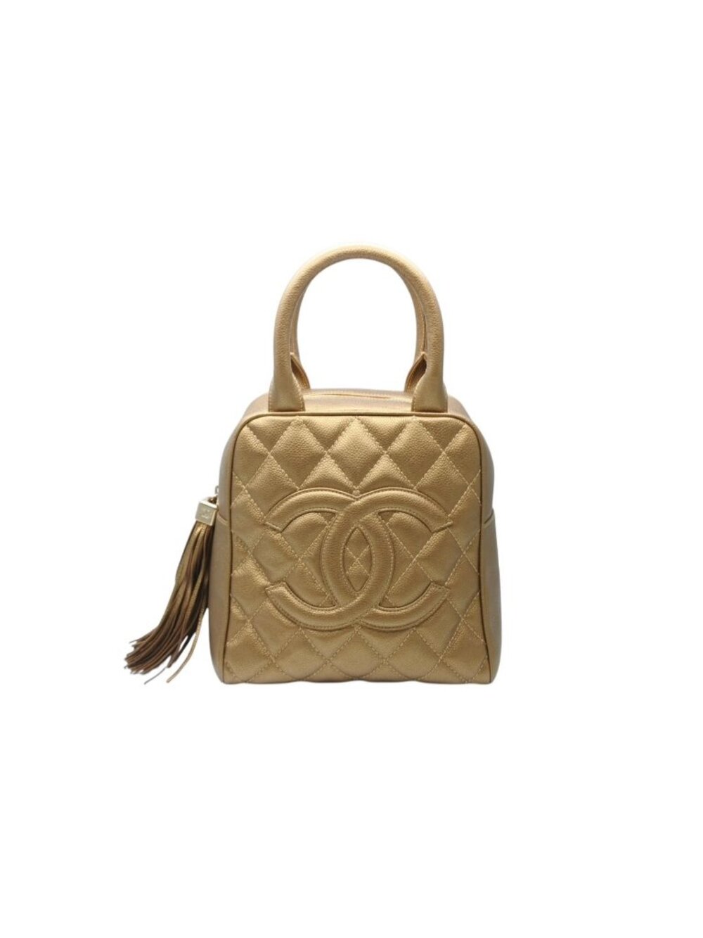 Chanel Handbag Caviar Leather CC Logo Fringe Gold